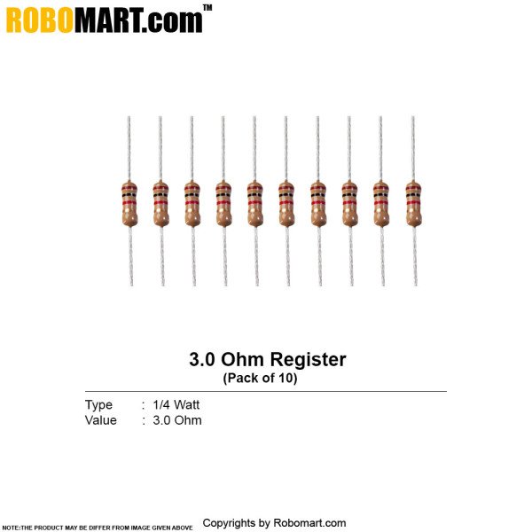 3.0 ohm 1/4 watt Resistor (Pack of 10)