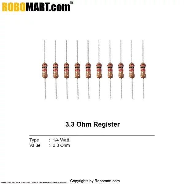 3.3 ohm 1/4 watt Resistor (Pack of 20)