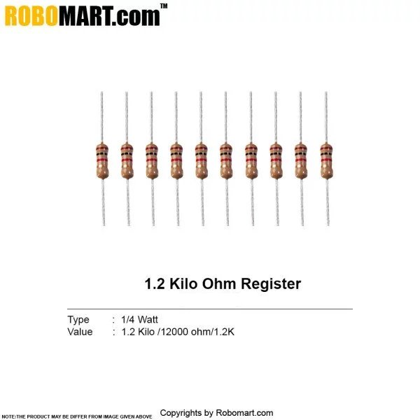 1.2 kilo ohm 1/4 watt Resistance (Pack of 20)