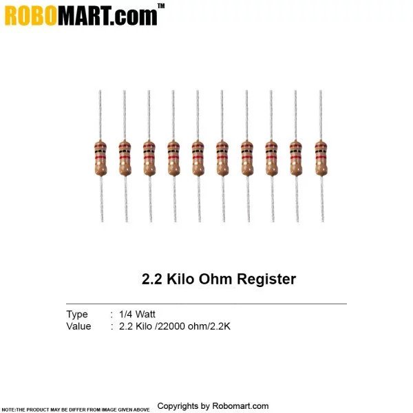 2.2 kilo ohm 1/4 watt Resistance (Pack of 20)
