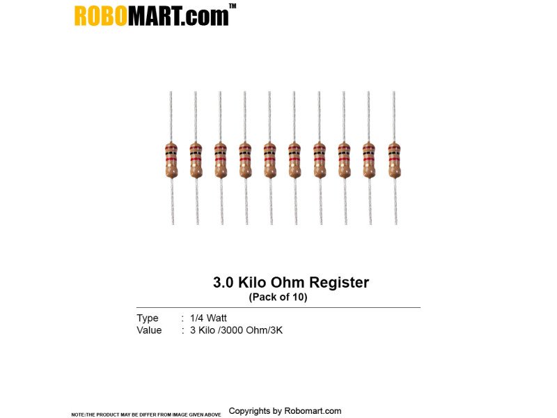 3 K Ohm 1/4Watt Resistor (Pack Of 20)