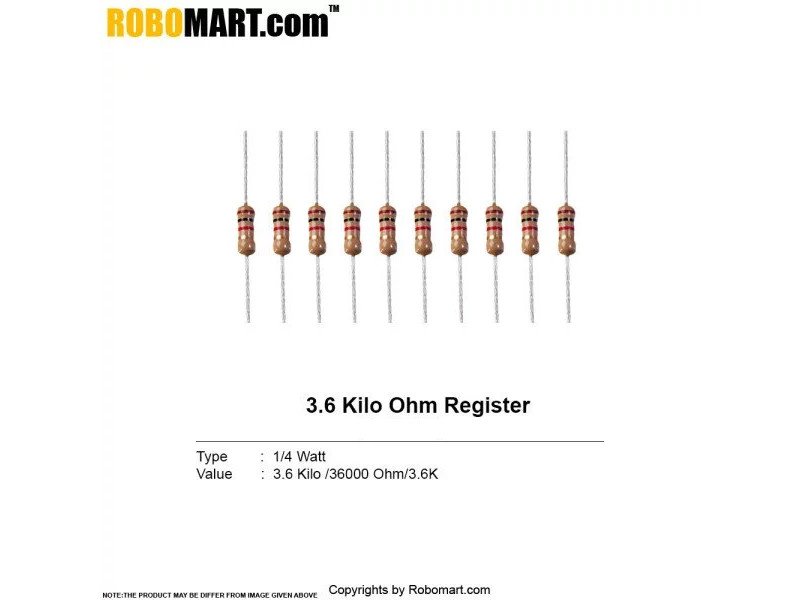 3.6 K Ohm 1/4Watt Resistor (Pack Of 20)