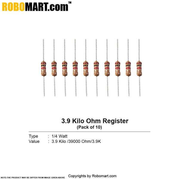 3.9 kilo ohm 1/4 watt Resistor (pack of 10)