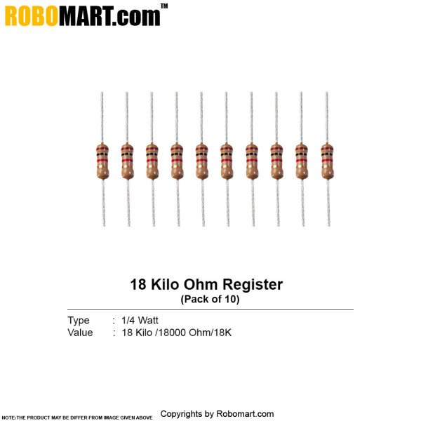 18 kilo ohm 1/4 watt Resistor (pack of 10)