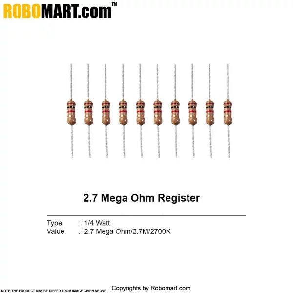 2.7 mega ohm-1/4 watt Resistor (Pack of 20)