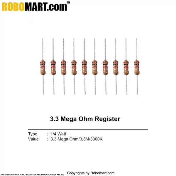 3.3 mega ohm-1/4 watt Resistor (Pack of 20)