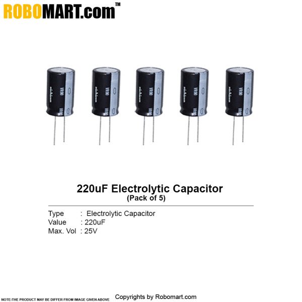 220µF 25v Electrolytic Capacitor (Pack of 5)