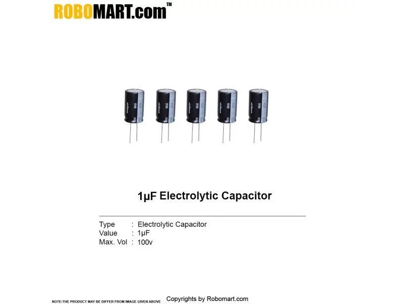 1 uF 100v Electrolytic Through Hole Capacitor (Pack of 10)
