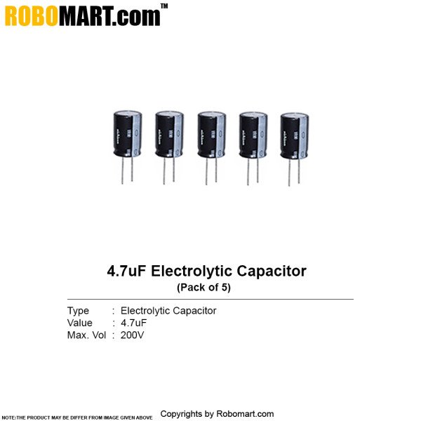 4.7µF 200v Electrolytic Capacitor (Pack of 5)