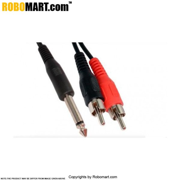 2 RCA Male to 6.5mm 1/4" Mono Jack Cable/Lead