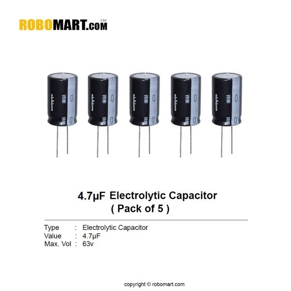 4.7µF 63v Electrolytic Capacitor (Pack of 5)