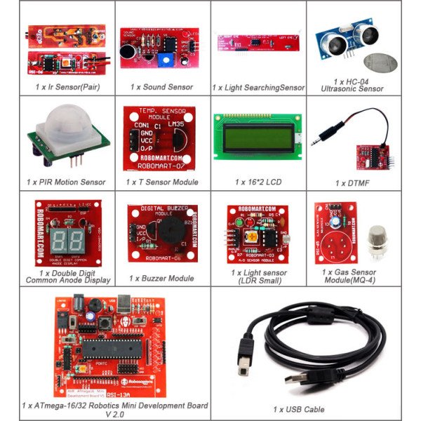 Sensor Kit With ATMEGA 16 Robotics Mini Development Board