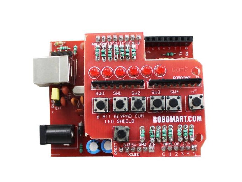 6 Bit Keypad Cum LED Arduino Shield