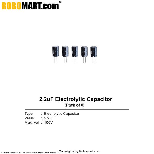 2.2µF 100v Electrolytic Capacitor (Pack of 5)