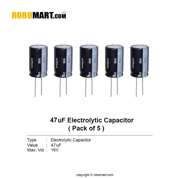 47µF 16v Electrolytic Capacitor (Pack of 5)