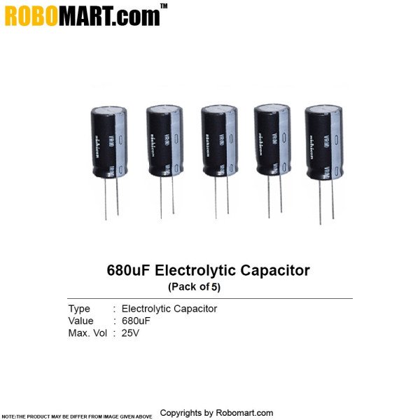 680µF 25v Electrolytic Capacitor (Pack of 5)