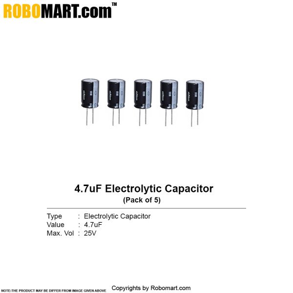 4.7µF 25v Electrolytic Capacitor (Pack of 5)