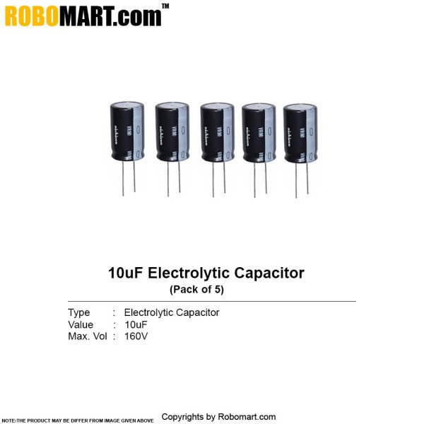 10µF 160v Electrolytic Capacitor (Pack of 5)