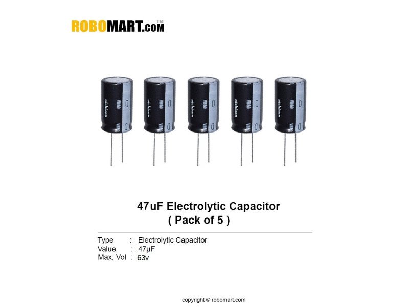 47 uF 63v Electrolytic Through Hole Capacitor (Pack of 5)