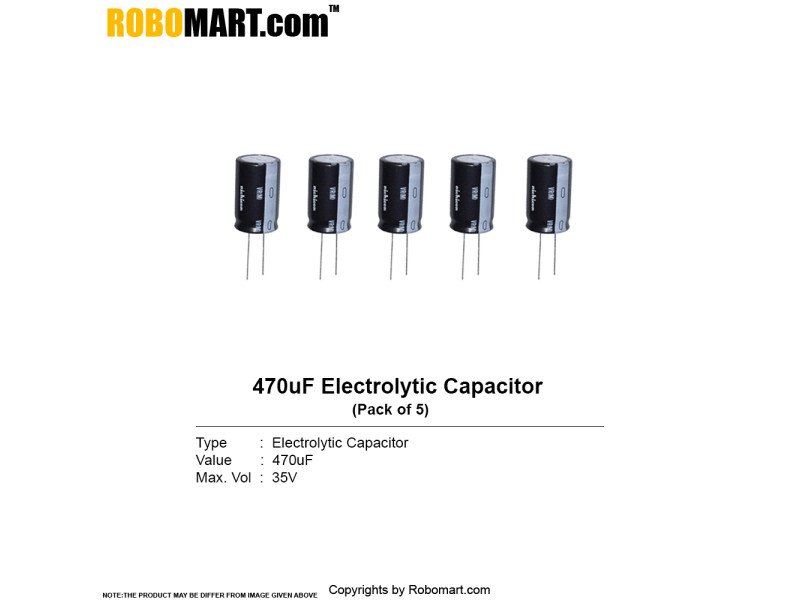 470 uF 35v Electrolytic Through Hole Capacitor (Pack of 5)