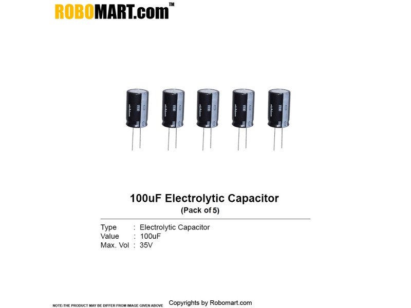100 µF 35v Electrolytic Through Hole Capacitor (Pack of 5)