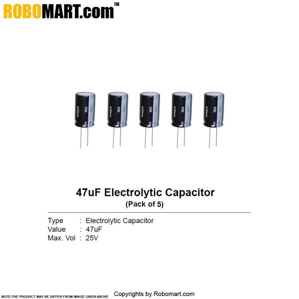47µF 25v Electrolytic Capacitor (Pack of 5)