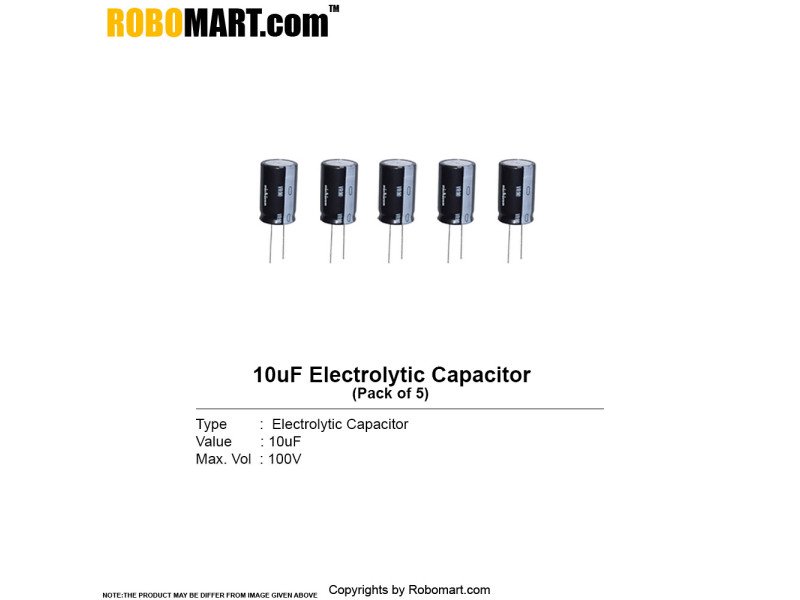 10 µF 100v Electrolytic Through Hole Capacitor (Pack of 5)
