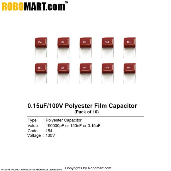 0.15uF 100v Polyester Film Capacitor (155pF) (Pack of 10)