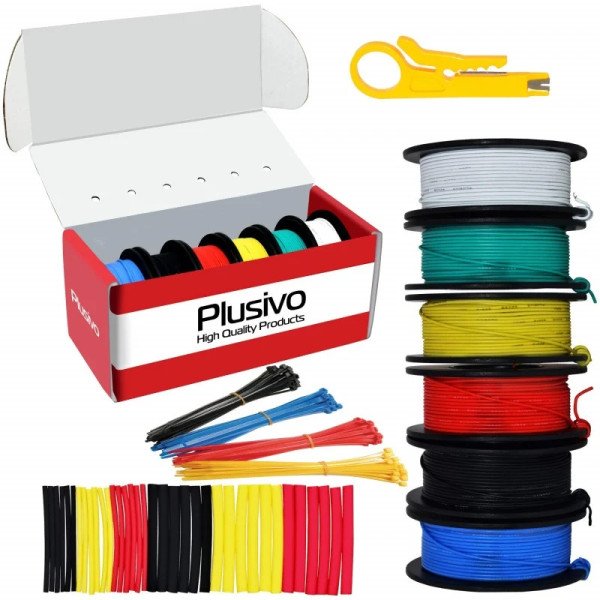 Plusivo 30AWG Hook up Wire Kit – 6 Different Colors x 20 m (66 ft) each