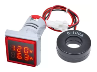 22mm 0-100A Ac 50-500V 20-75Hz Digital Current & Voltmeter Ammeter- RED