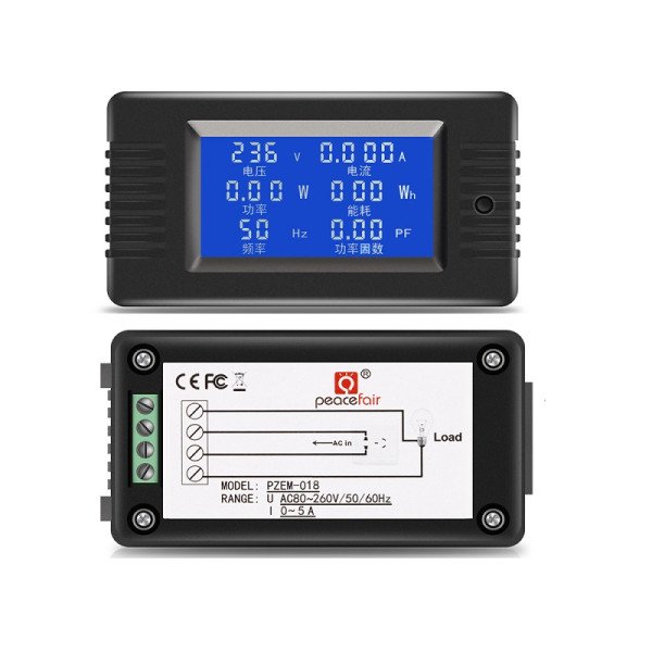 PZEM-018 5A AC Digital Display Power Monitor Meter Voltmeter Ammeter Frequency Factor Meter (Without CT)