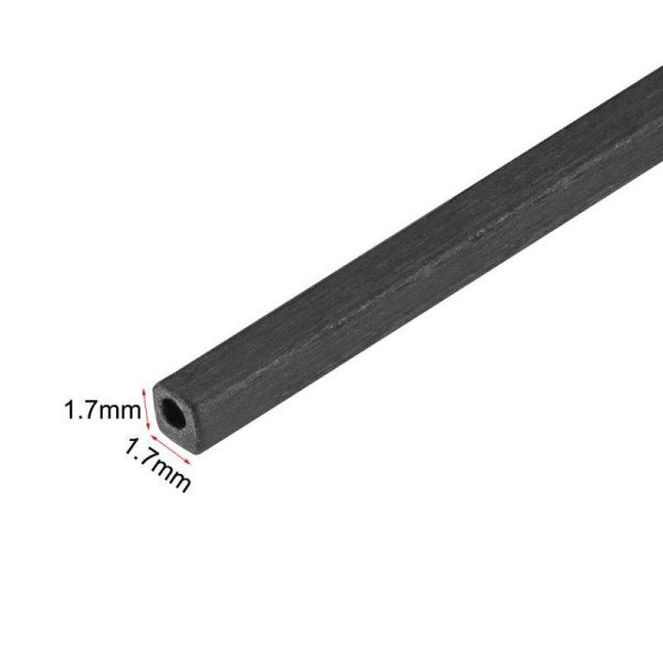 Pultruded Square Inner round Carbon Fiber Hollow Tube 1.7*1.7mm(OD) * 1mm(ID) * 400mm(L)