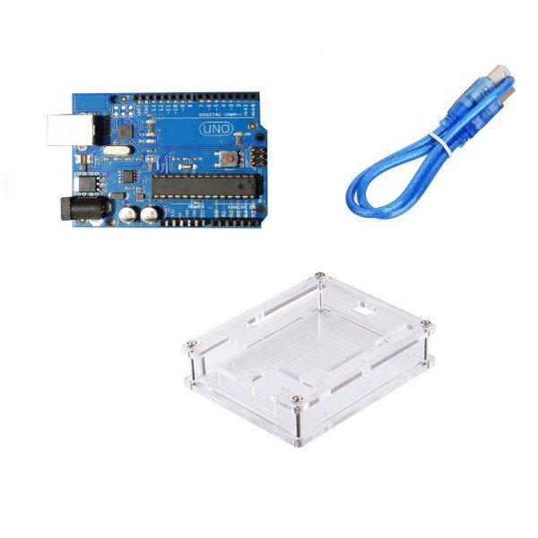 Uno R3 compatible with Arduino + Cable + Transparent acrylic case for Uno R3