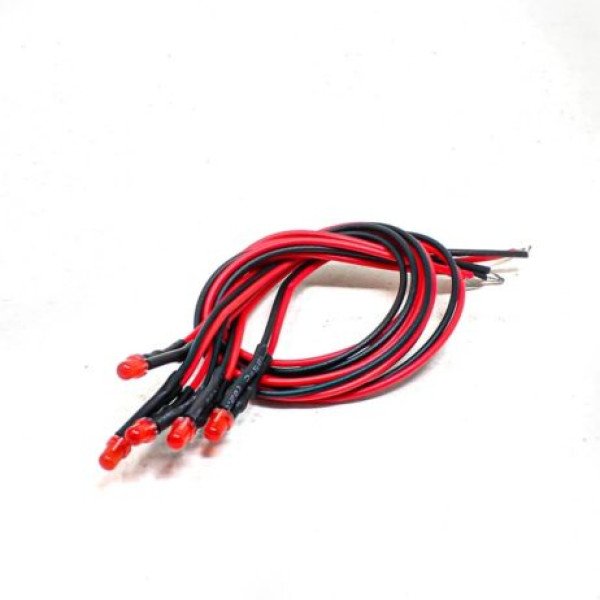 3V 3MM Red LED Indicator Light with 20CM Cable (Pack of 5)