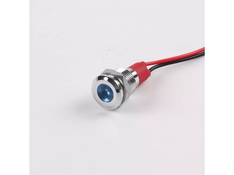 Blue 10-24V 10mm LED Metal Indicator Light with 15CM Cable