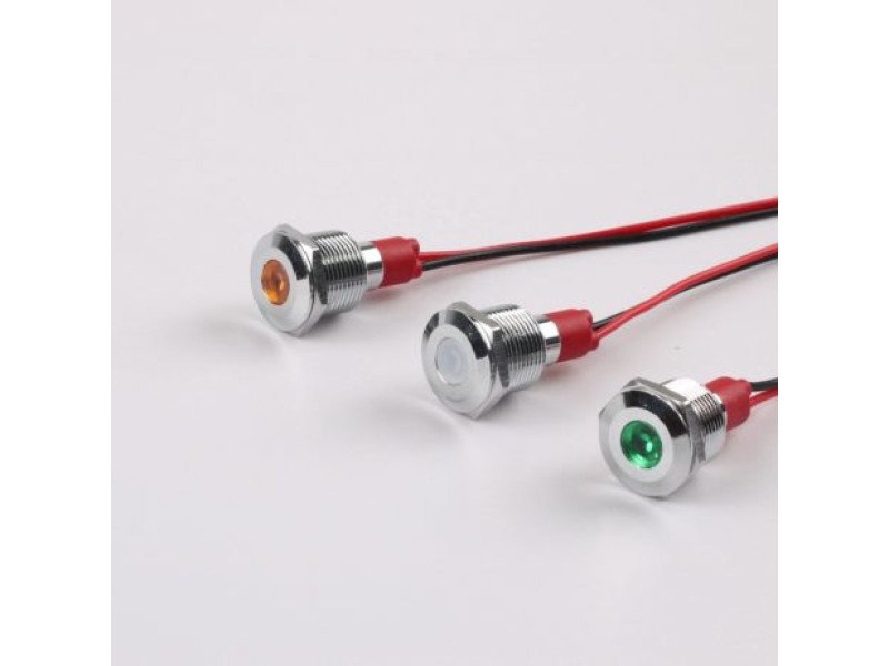 Yellow 10-24V 10mm LED Metal Indicator Light with 15CM Cable