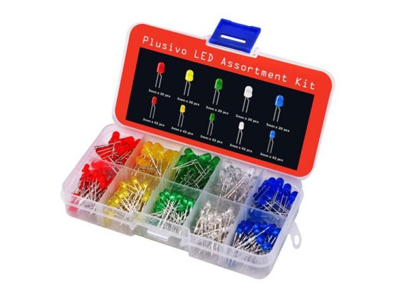 Plusivo 3mm and 5mm Diffused LED Assortment Kit with Bonus Resistor Pack