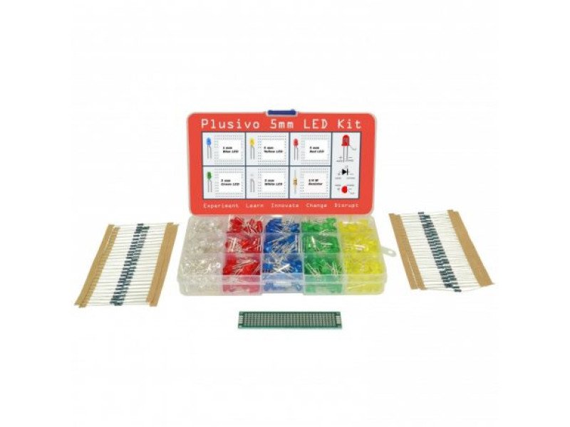 Plusivo 5mm LED Assortment Kit (500pcs) With Bonus PCB And 220 Ω Resistors (100pcs)