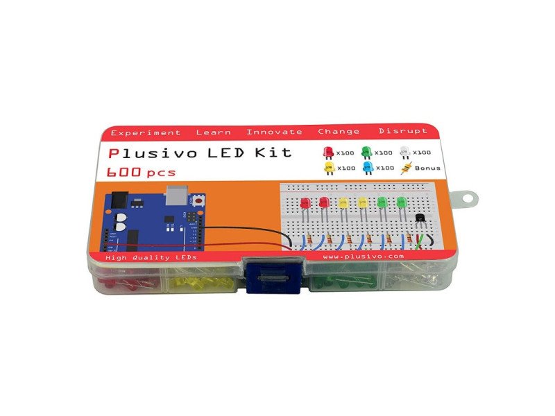 Plusivo 5mm LED Assortment Kit (500pcs) With Bonus PCB And 220 Ω Resistors (100pcs)