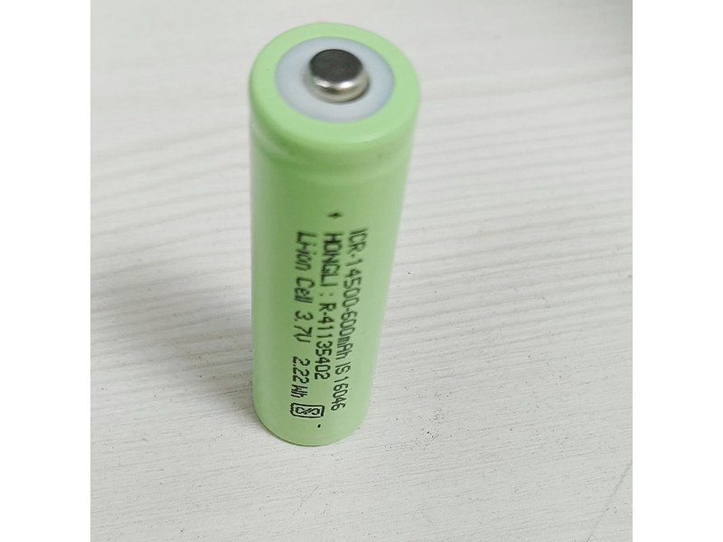 3.7 Volt 600 mAh 14500 Lithium Ion Rechargeable Battery Cell with Tip