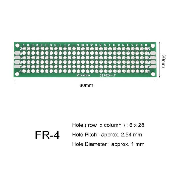 2 x 8 cm Universal PCB Prototype Board Single-Sided 2.54mm Hole Pitch