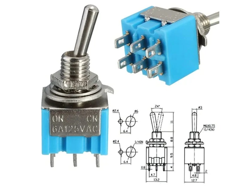 Mini MTS-203 6-Pin DPDT 6A 125VAC Toggle Switch