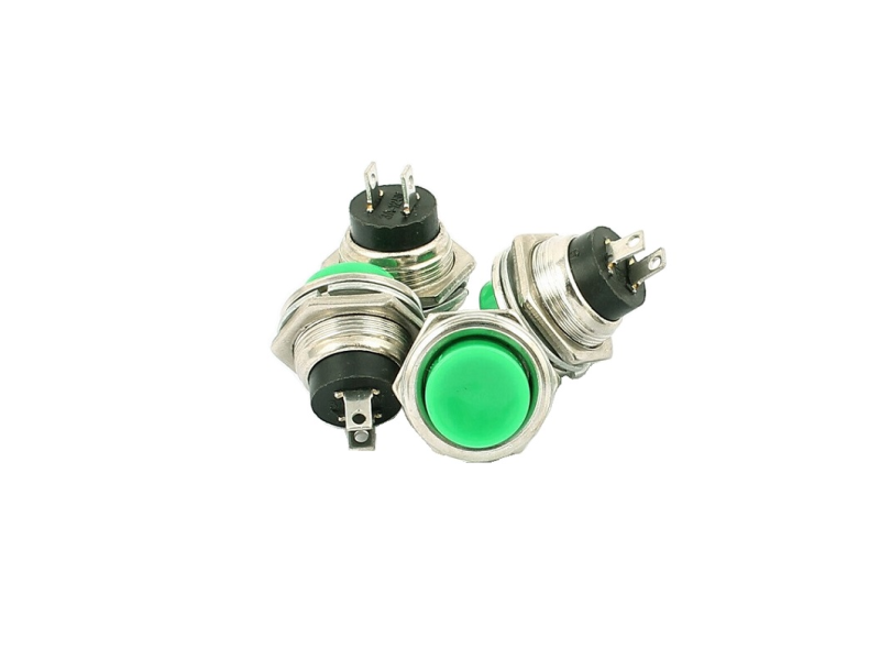 Momentary Green Push Reset Button Switch Panel Mount 2 Pin 3Amp 16mm Dia Panel Hole with Metal Body  (Pack Of 2)