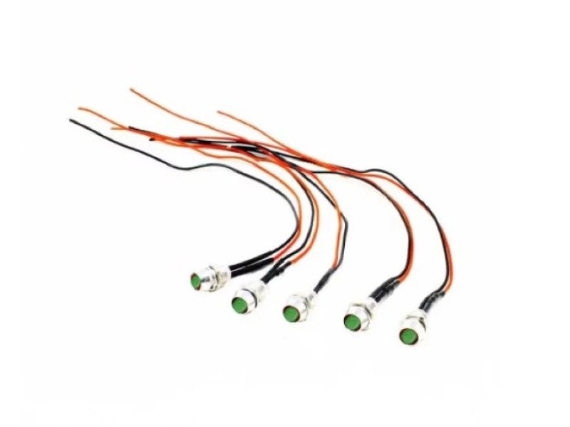 5-9 V 5MM Green LED Metal Indicator Light with Wire (Pack of 5)